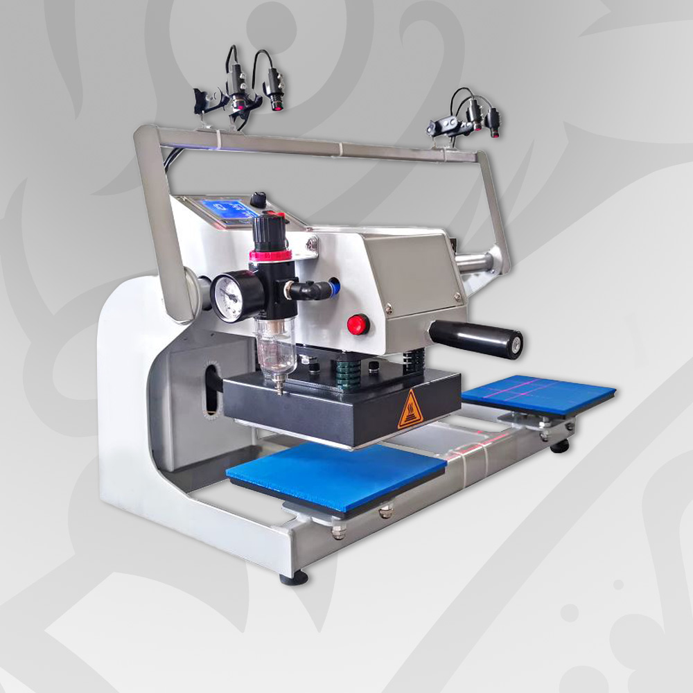 Pneumatska termo preša sa laserima za etikete i pocket logo 15x15